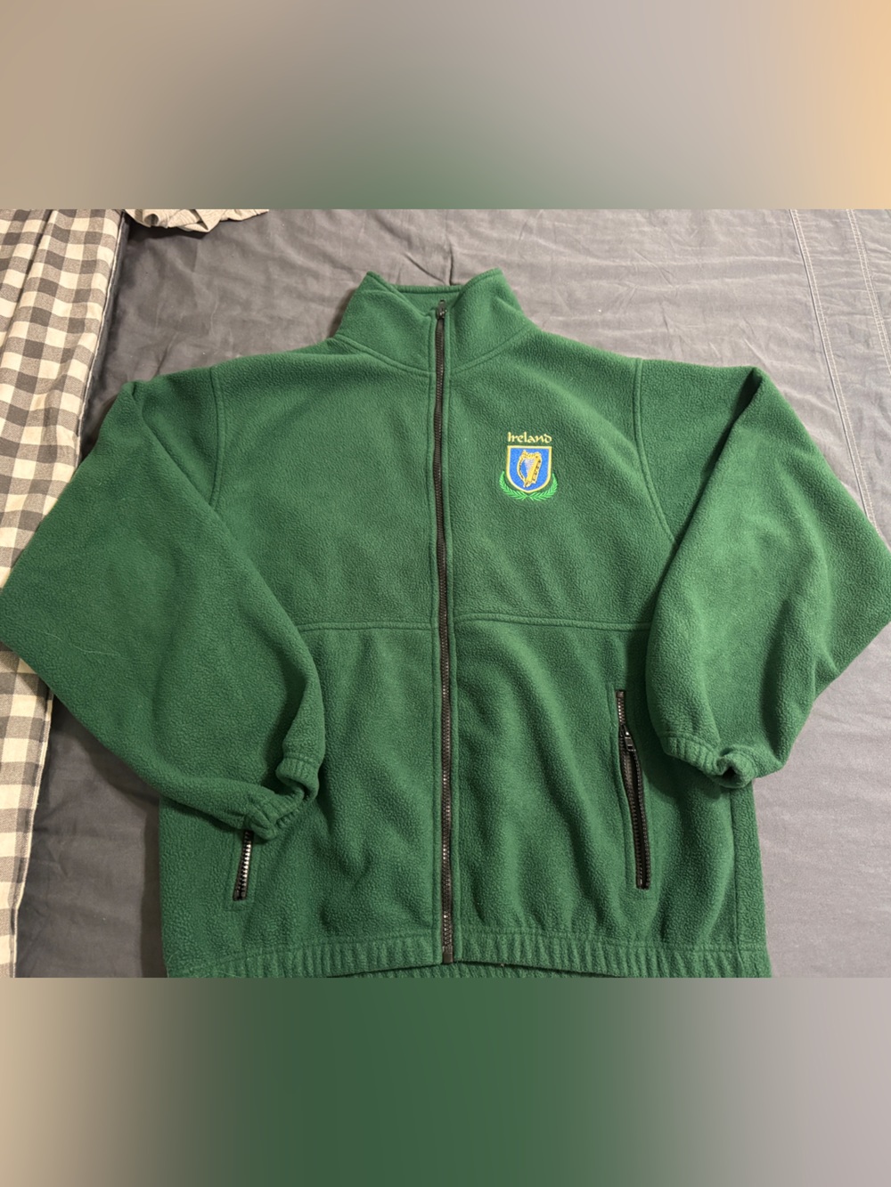 Men's Green Full-Zip Fleece Jacket with Ireland Crest